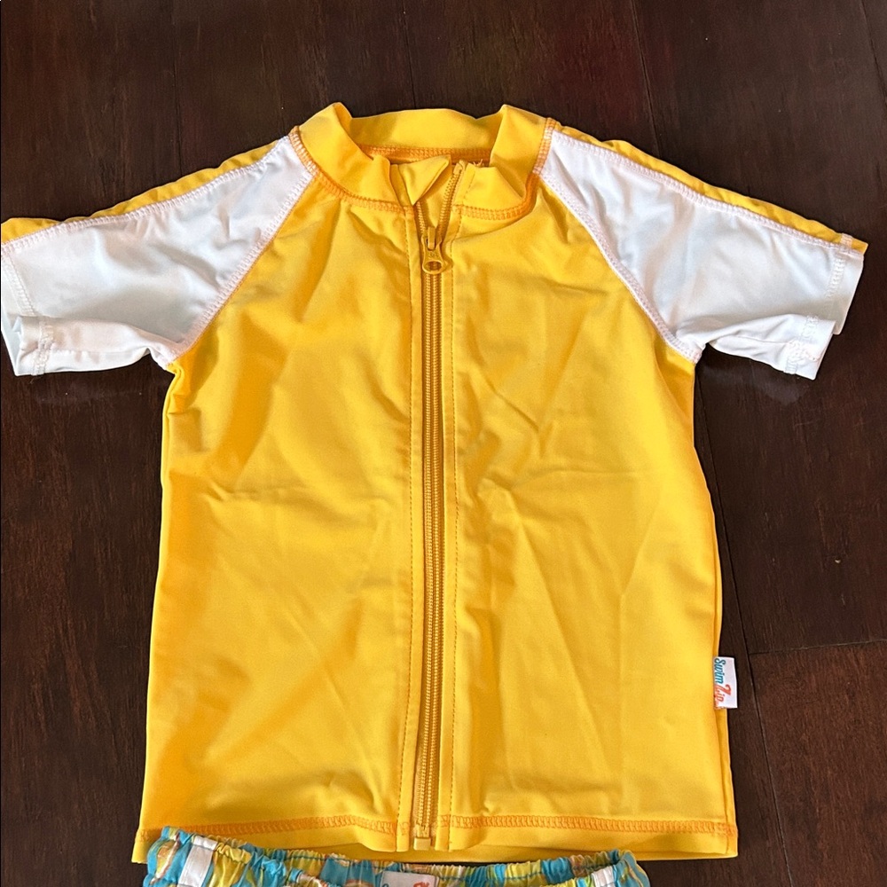 SwimZip 4T Boys Swim Trunks and Rash-guard Set, Lemons, Zipper Shirt, Swim Set - Picture 2 of 6